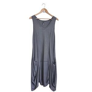Nyah Lagenlook Striped Asymmetric Knit Midi Dress Size L Art To Wear Pockets